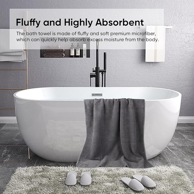 Bath Towels Pack of 2, (27 x 54 Inches) Microfiber Ultra Soft Highly Absorbent Bath Towel Set, Lightweight and Quick Drying Towels for Body, Sport, Yoga, SPA, Fitness, Grey