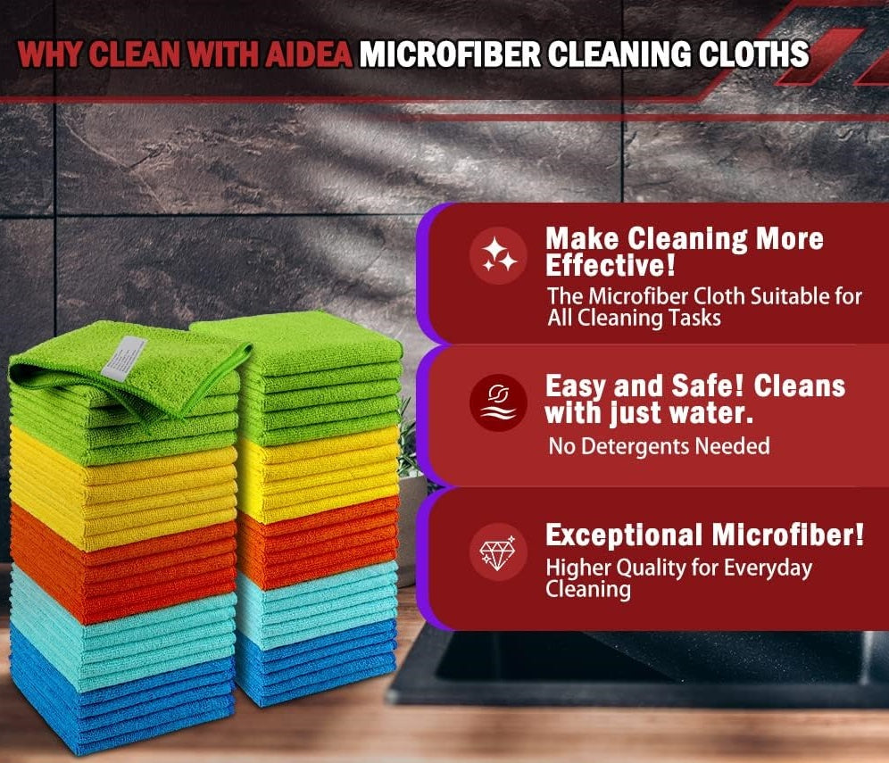 Microfiber Cleaning Cloth, 50PK, Microfiber Towels for Cars, Premium Wash Cloths, Dusting Cloth Cleaning Rags, Absorbent Towels for SUVs, House, Kitchen, Window, Cleaning Supplies12×12"