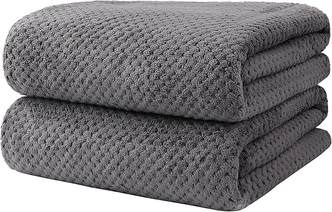 Bath Towels Pack of 2, (27 x 54 Inches) Microfiber Ultra Soft Highly Absorbent Bath Towel Set, Lightweight and Quick Drying Towels for Body, Sport, Yoga, SPA, Fitness, Grey
