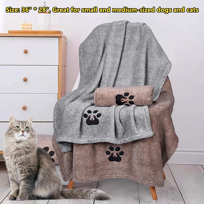 Dog Towels for Drying Dogs - Pack of 2 - Super Absorbent Soft Microfiber Pet Bath Grooming Towel for Dogs Cats and Other Pets (M-36" * 28", Grey and Brown )
