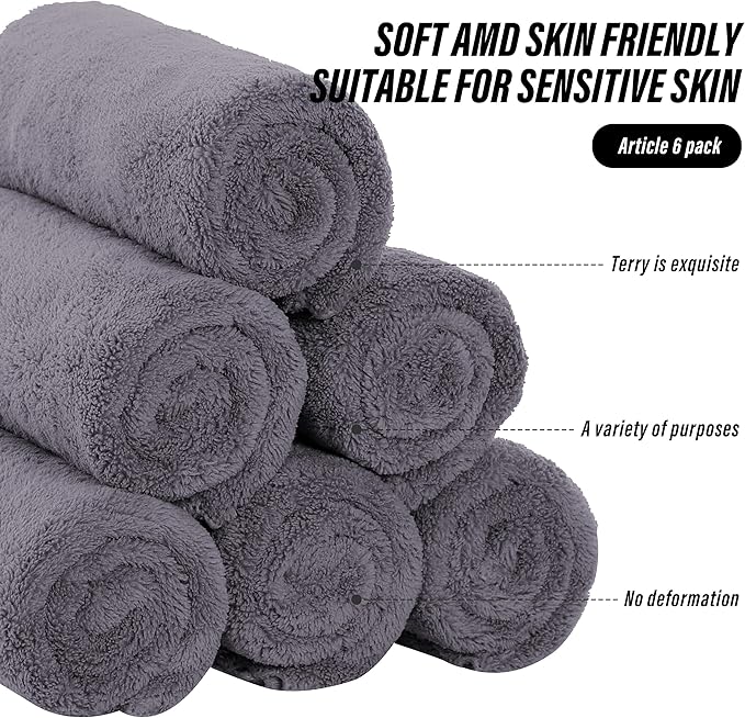 6 Pack Premium Hand Towels - Quick Drying - Microfiber Coral Velvet Highly Absorbent Towels - Multipurpose Use as Hotel, Bathroom, Shower, Spa, Hand Towel 16 x 28 inches (Gray)