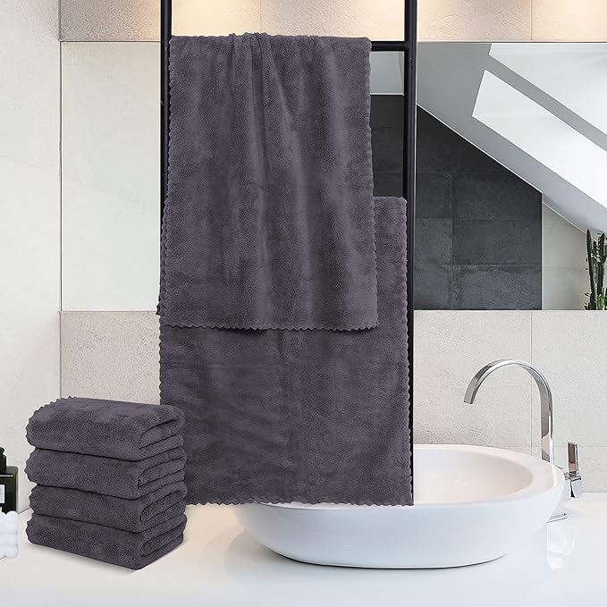 6 Pack Premium Hand Towels - Quick Drying - Microfiber Coral Velvet Highly Absorbent Towels - Multipurpose Use as Hotel, Bathroom, Shower, Spa, Hand Towel 16 x 28 inches (Gray)