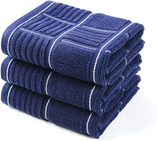 100% Cotton Kitchen Towels, Absorbent Dish Towels with Hanging Loop, Soft Kitchen Hand Towels for Washing Drying Dishes(16x26, Set of 3, Navy)