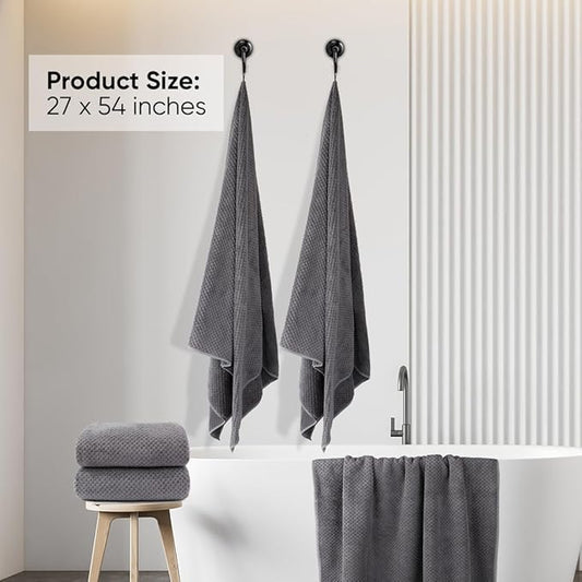 Bath Towels Pack of 2, (27 x 54 Inches) Microfiber Ultra Soft Highly Absorbent Bath Towel Set, Lightweight and Quick Drying Towels for Body, Sport, Yoga, SPA, Fitness, Grey