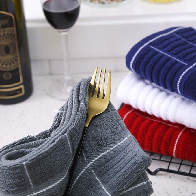 100% Cotton Kitchen Towels, Absorbent Dish Towels with Hanging Loop, Soft Kitchen Hand Towels for Washing Drying Dishes(16x26, Set of 3, Navy)