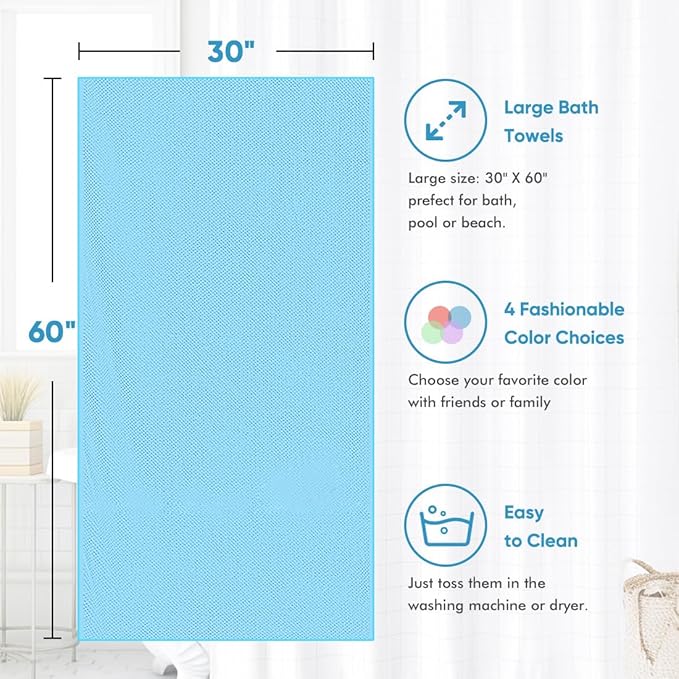 Bath Towel Set Pack of 4, 30 x 60 Inches Large Microfiber Bath Towels, Soft, Absorbent, and Quick Dry Towels for Bathroom, Pool, Beach, Swim, and Yoga, Large Bathroom Towels for Daily Use