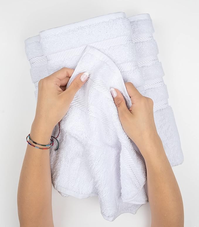 Soft Linen Luxury Hand Towels for Bathroom, 100% Cotton 4 Piece Hand Towel Set, 600 GSM Hand Face Towels for Kitchen, White Hand Towels
