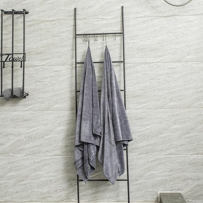 Microfiber Bath Towel 2 Pack(30" x 60"), Oversized Thick Towels, Soft, Super Absorbent and Fast Drying, No Fading Multipurpose Use for Sports, Travel, Fitness, Yoga, 30 in 60 in, Grey Count