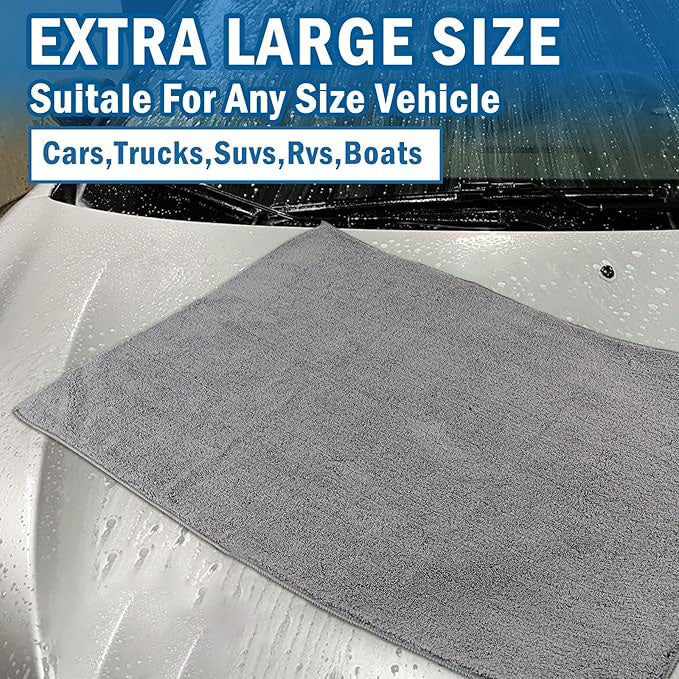 Professional Large Microfiber Car Drying Towels 2 Pack, Lint Free, Scratch Free, Highly Absorbent Drying Towel for Cars, SUVs, RVs, Trucks, and Boats,31" x 24",Grey