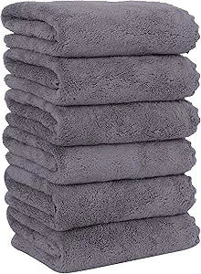 6 Pack Premium Hand Towels - Quick Drying - Microfiber Coral Velvet Highly Absorbent Towels - Multipurpose Use as Hotel, Bathroom, Shower, Spa, Hand Towel 16 x 28 inches (Gray)