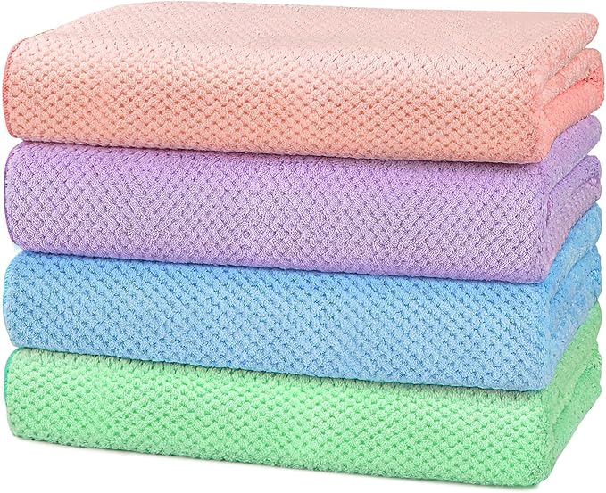 Bath Towel Set Pack of 4, 30 x 60 Inches Large Microfiber Bath Towels, Soft, Absorbent, and Quick Dry Towels for Bathroom, Pool, Beach, Swim, and Yoga, Large Bathroom Towels for Daily Use