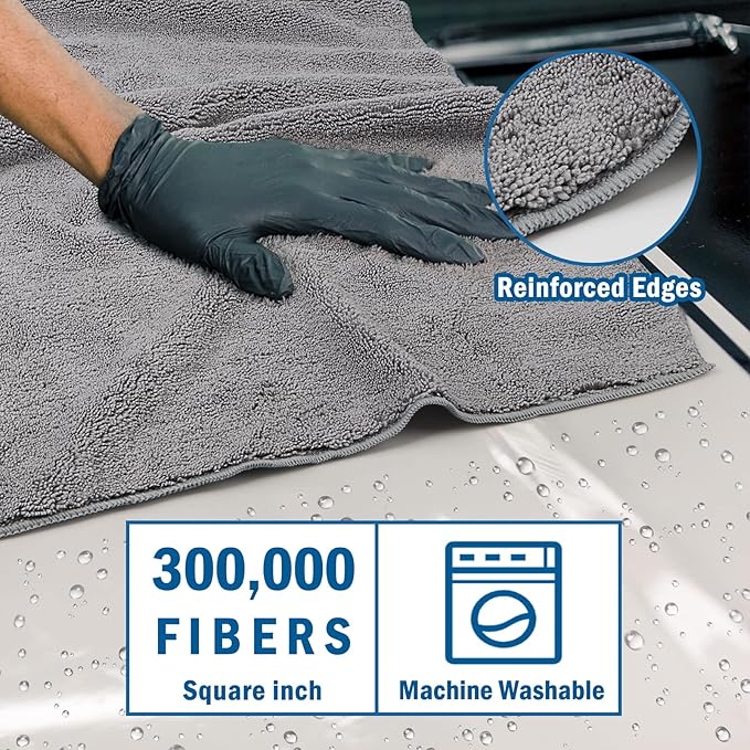 Professional Large Microfiber Car Drying Towels 2 Pack, Lint Free, Scratch Free, Highly Absorbent Drying Towel for Cars, SUVs, RVs, Trucks, and Boats,31" x 24",Grey