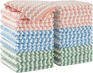 18 Pack Microfiber Cleaning Cloth, Kitchen Towels for Dish Drying Washing, Absorbent Streak Free Lint Free Rags for Cleaning, Reusable and Washable Towels - 10" x 10"