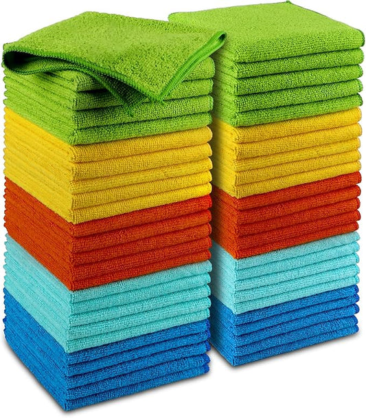 Microfiber Cleaning Cloth, 50PK, Microfiber Towels for Cars, Premium Wash Cloths, Dusting Cloth Cleaning Rags, Absorbent Towels for SUVs, House, Kitchen, Window, Cleaning Supplies12×12"