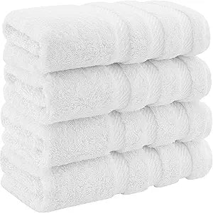 Soft Linen Luxury Hand Towels for Bathroom, 100% Cotton 4 Piece Hand Towel Set, 600 GSM Hand Face Towels for Kitchen, White Hand Towels