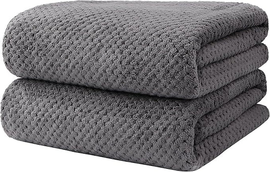 Bath Towels Pack of 2, (27 x 54 Inches) Microfiber Ultra Soft Highly Absorbent Bath Towel Set, Lightweight and Quick Drying Towels for Body, Sport, Yoga, SPA, Fitness, Grey