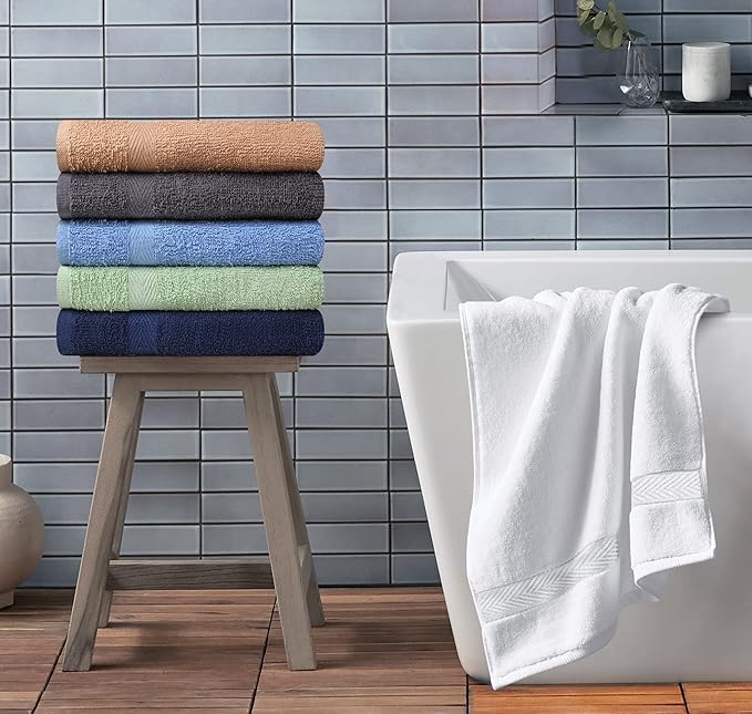 100% Cotton 6 Pack Bath Towel Set, Quick Dry, Super Absorbent, Light Weight, Soft, (27 x 54 Pack of 6) Beige, White, Grey, Sky Blue, SAGE Green, Navy